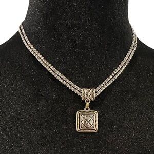 Double Strand Pendant Necklace Silver Gold Tone Adjustable Length